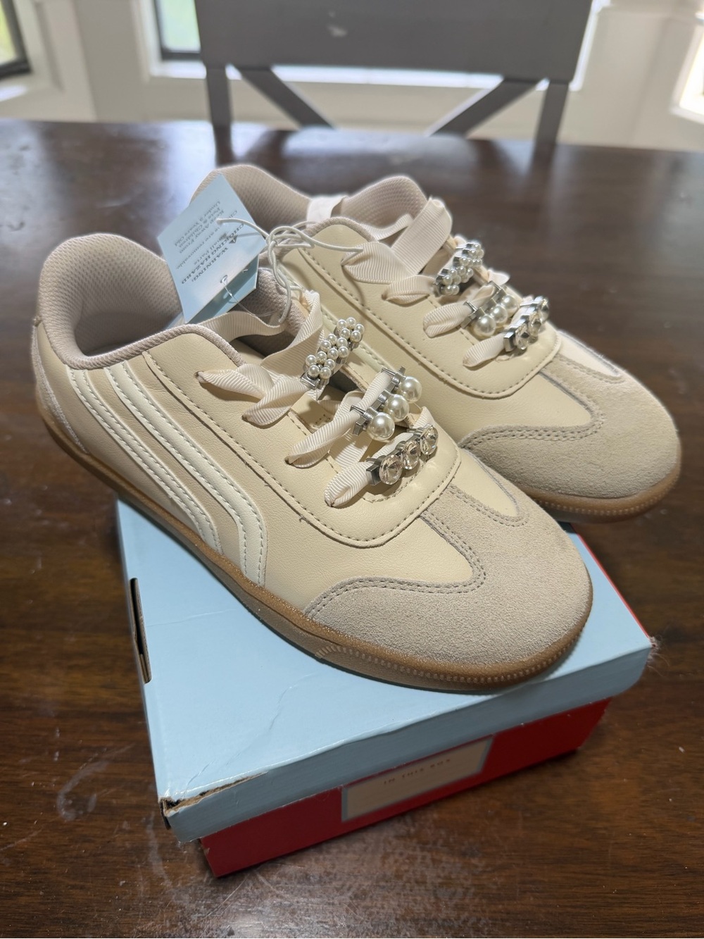 Cat & Jack Cream Pearl-Embellished Kids Sneakers